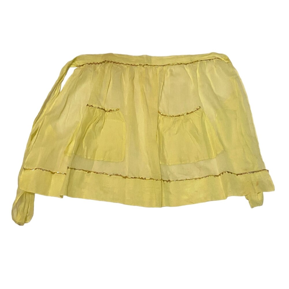 #5731 Womens Sheer Yellow and Gold Half Hostess Apron